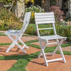Outdoor White Acacia Wood Folding Chair(Set of 2)