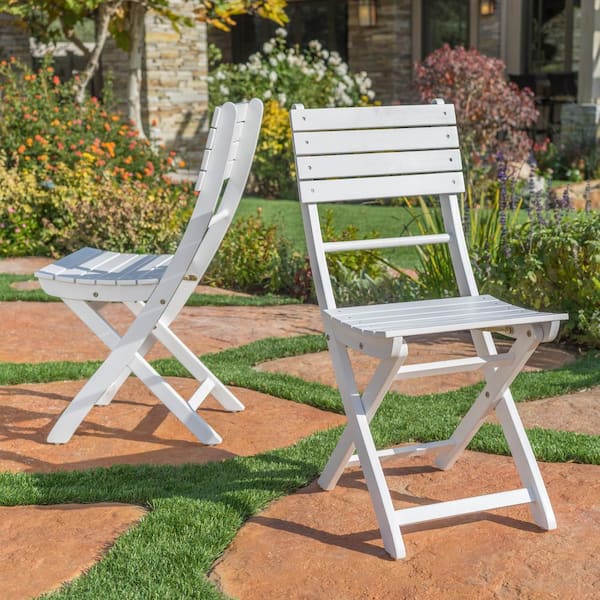 Clihome Outdoor White Acacia Wood Folding Chair Set of 2 CL NHG 59328