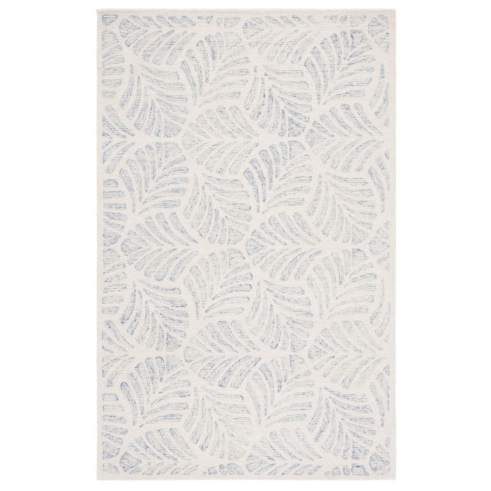 Ivory and Blue Handmade Wool Tufted 8' x 10' Area Rug