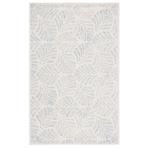SAFAVIEH Martha Stewart Ivory/Blue 8 ft. x 10 ft. Palm Leaf Gradient Area Rug