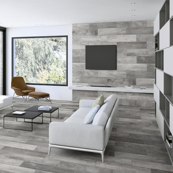 Wind River Grey 6 in. x 24 in. Porcelain Floor and Wall Tile Sample (0.93 sq. ft./Piece)