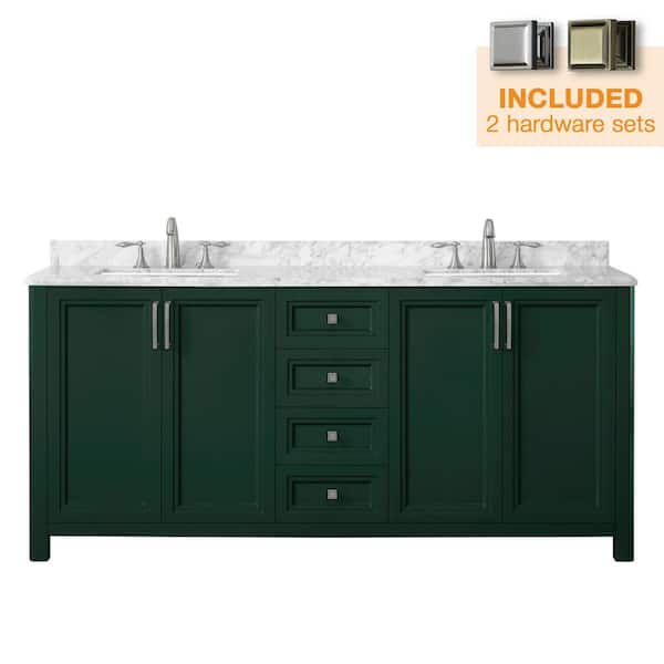 Home Decorators Collection Sandon 72 In W X 22 D Bath Vanity Emerald Green With Marble Top Carrara White Basin 72eg - What Is Another Word For A Bathroom Vanity Unit With
