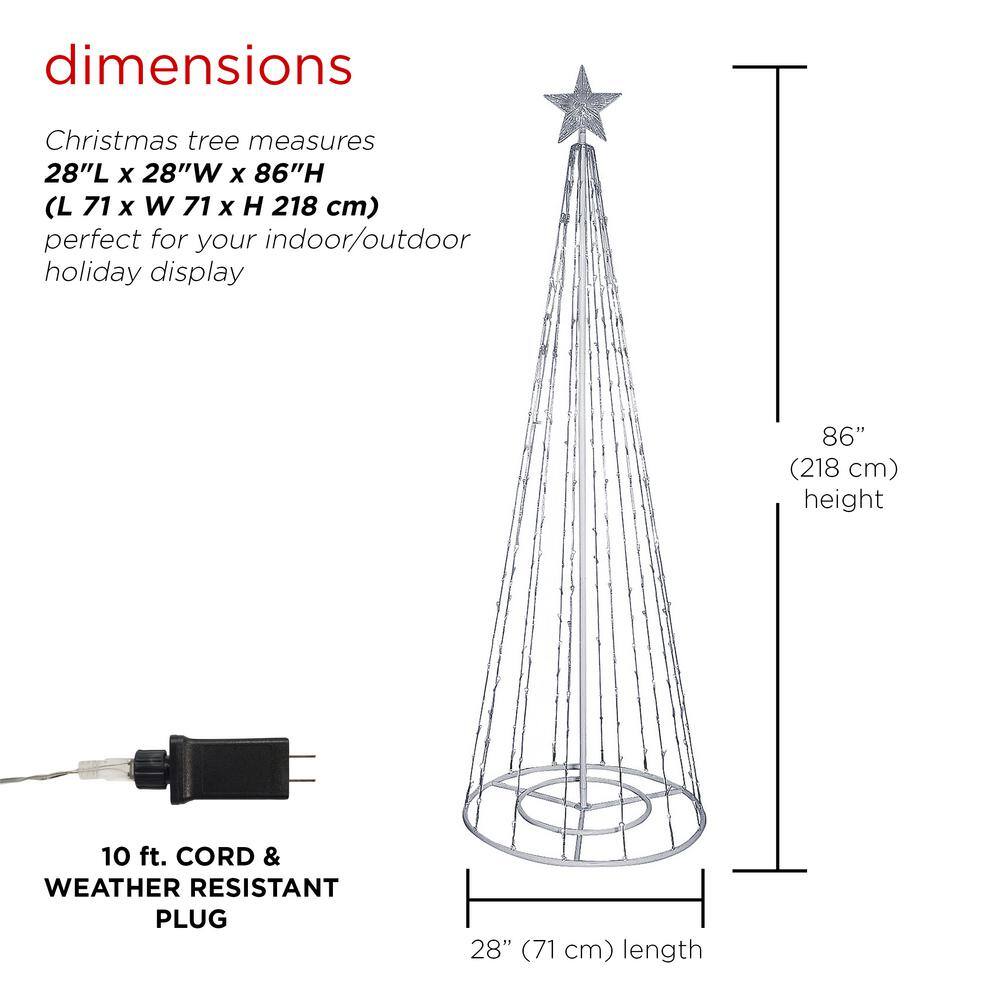 86" Multi-Color LED Outdoor Plastic Christmas Tree with Star Topper