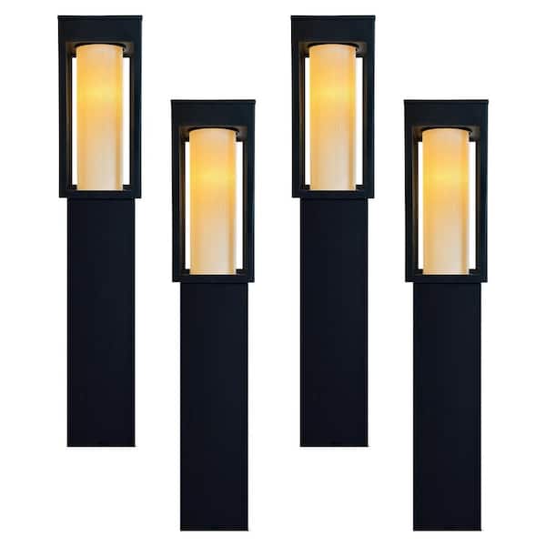 Monteaux Lighting Black Integrated LED Outdoor Solar Pathway Lights with Outer Clear and Inner Frosted Glass (4-Pack)