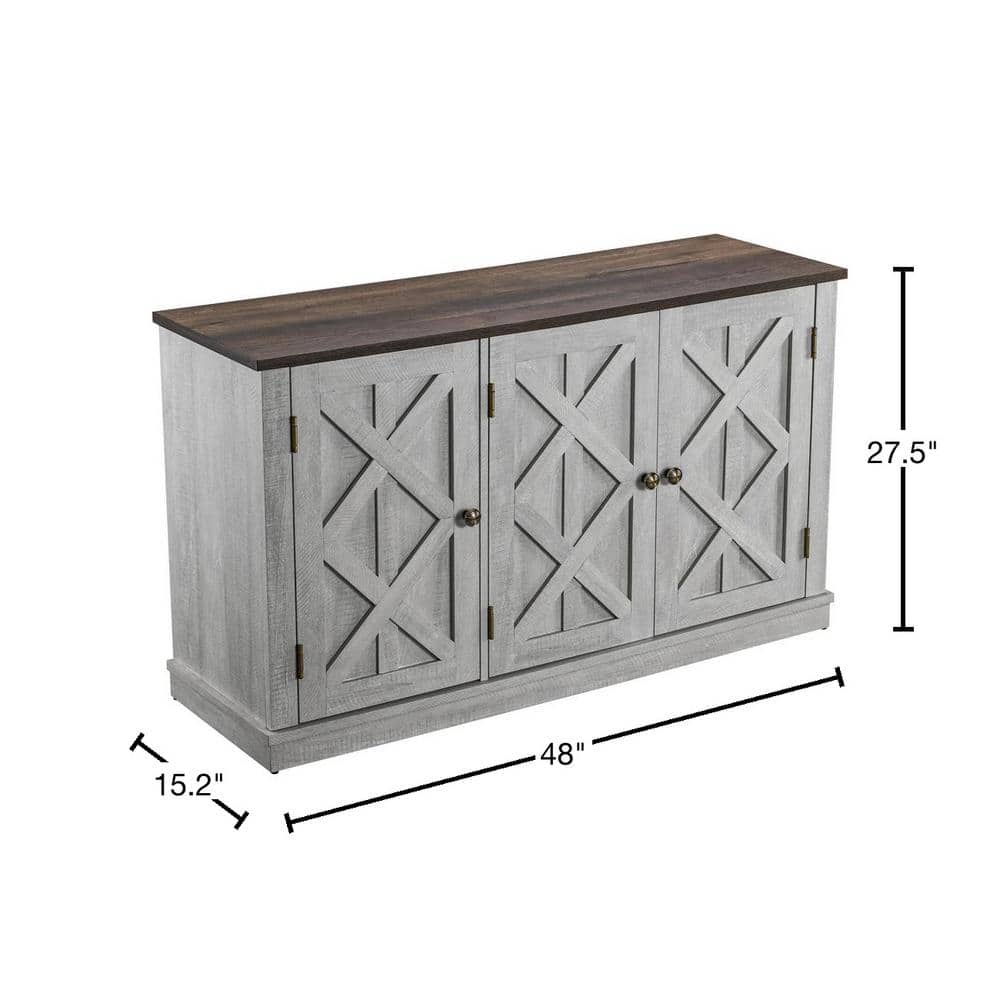 48 in. Rustic Off-White Wood TV Stand with Cabinet