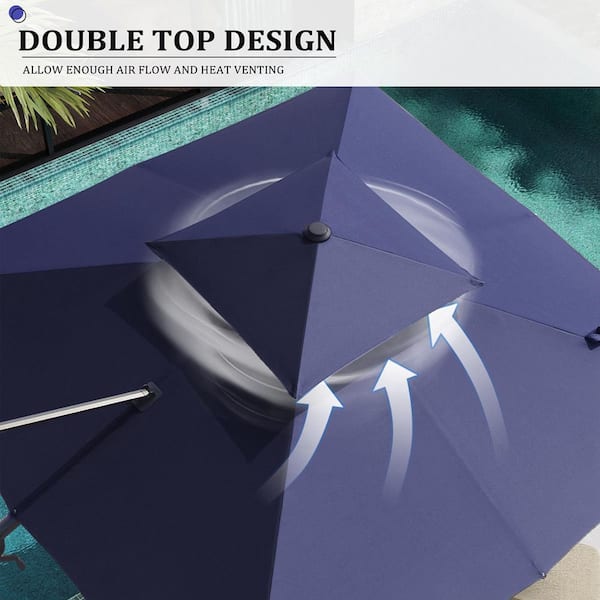 11 ft. Square Aluminum Outdoor Cantilever Umbrella Offset 360° Rotation Patio Umbrella in Navy Blue with Base