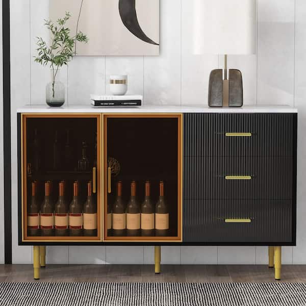 Boosicavelly Black and MDF 60 in. Sideboard with 3-Drawer