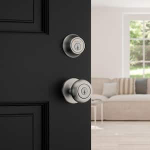 Cove Satin Nickel Keyed Entry Door Knob and Single Cylinder Deadbolt Combo Pack featuring SmartKey and Microban