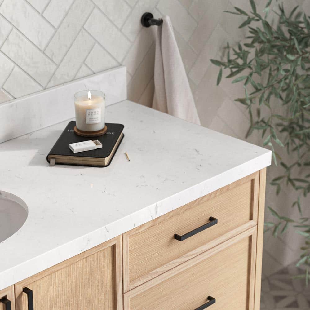 Kelly 66" Light Oak Single Vanity with Carrara Quartz Top