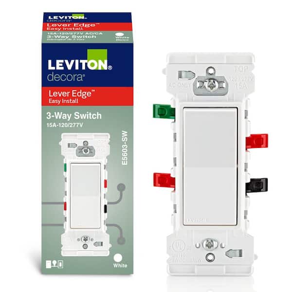 Leviton - Decora Lever Edge 15 Amp 120/277 Volt 3-Way Switch, White (1-Pack) E5603-SW