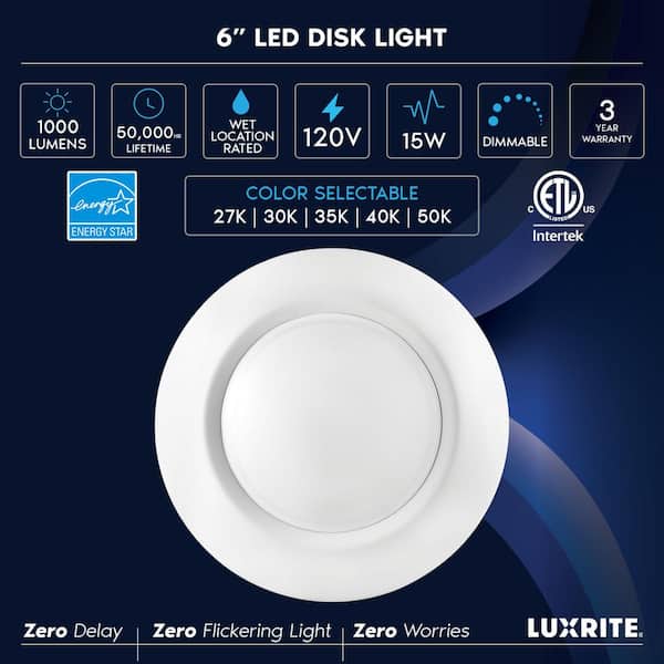 LUXRITE 9.9 in. Garage Light 80-Watt 8000 Lumens Deformable LED 5000K  Bright White E26 Screw in Base Flush Mount LR42350-1PK - The Home Depot