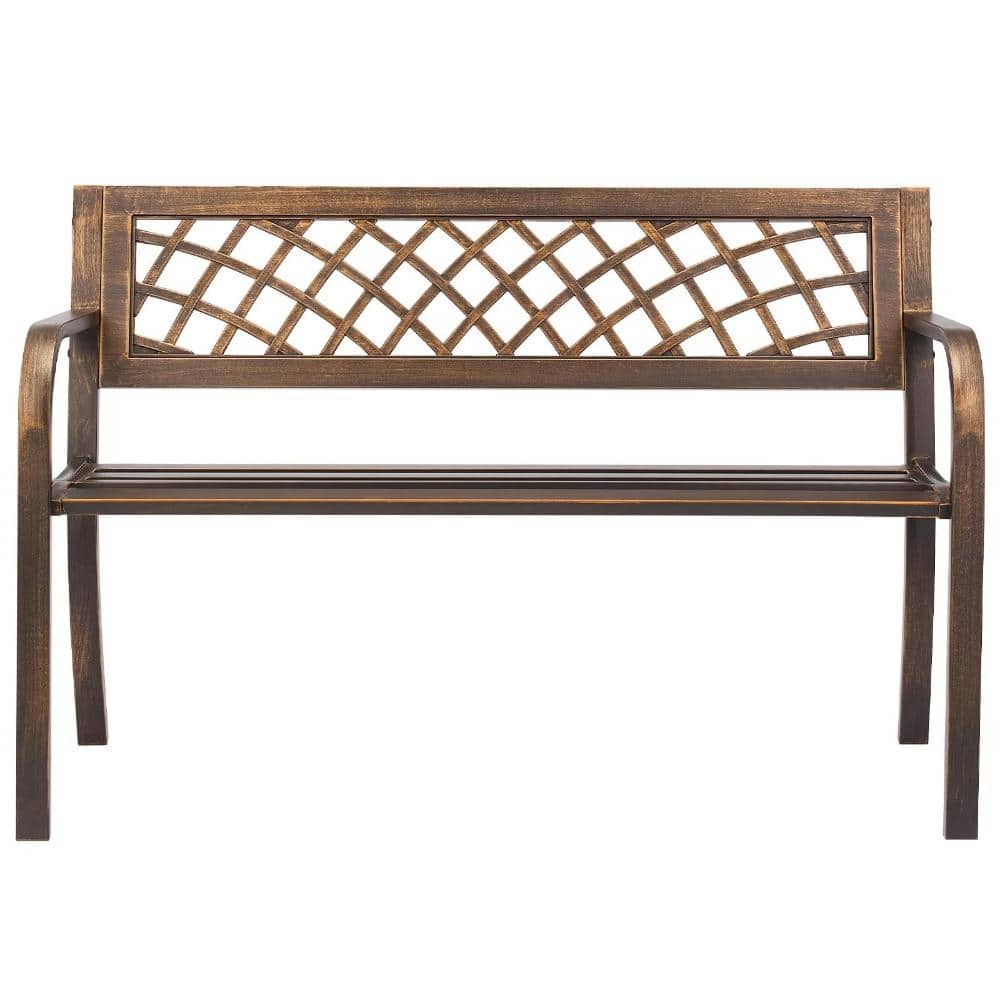 Outdoor Bench 46 inch Weatherproof Patio Garden Bench with Steel Frame PVC Mesh Backrest, Antique Bronze price history on PriceWatchPro