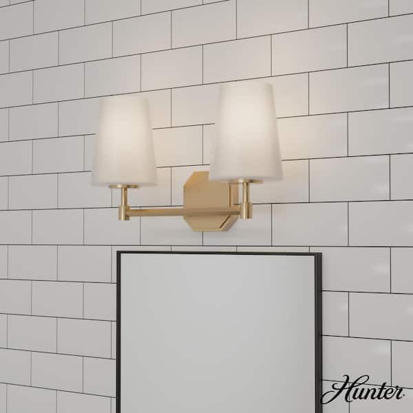 Nolita 16 in. 2-Light Alturas Gold Vanity Light with Cased White Glass Shades