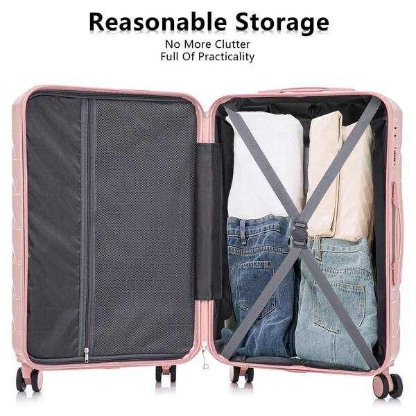 Tatahance 3-Piece Pink ABS Hardside Spinner Wheel Luggage Set with