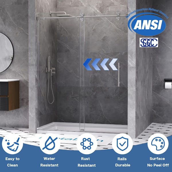 56 to 60 in. W x 76 in. H Single Sliding Frameless Shower Door in Brushed Nickel with 3/8 in. Tempered Clear Glass