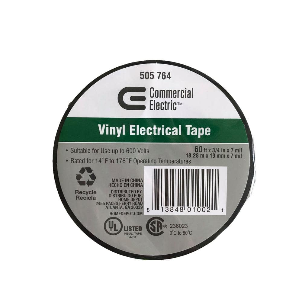Black,3/4 in x 60 ft 1-Roll BYBON Vinyl Electrical Tape UL-Listed, 