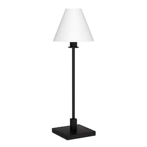 28 in. White Modern Integrated LED Bedside Table Lamp with White Fabric Shade