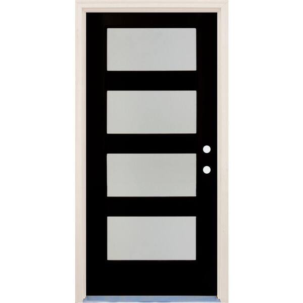 Builders Choice 36 in. x 80 in. Elite Inkwell LH 4Lite Satin Etch Glass Contemporary Painted Fiberglass Prehung Front Door w/ Brickmould