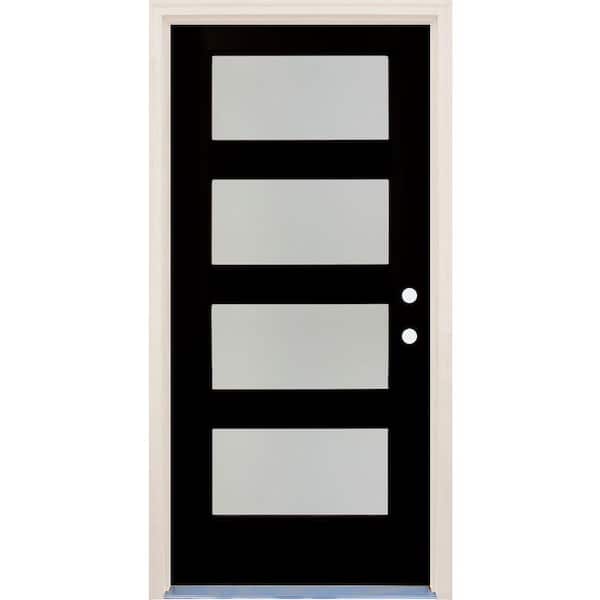 Builders Choice 36 in. x 80 in. Elite Inkwell LH 4Lite Satin Etch Glass Contemporary Painted Fiberglass Prehung Front Door w/ Brickmould