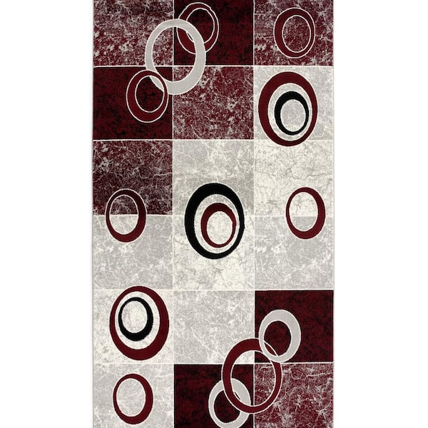 Rug Branch Montage Red 2 ft. 3 in. x 12 ft. Modern Abstract Runner Area Rug