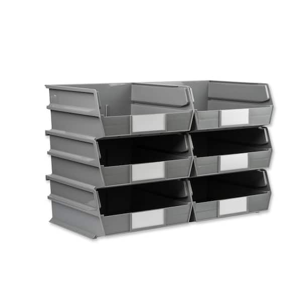 LocBin 2.0-Gal. Stacking Hanging Interlocking Polypropylene Storage Bin in Gray (6-Pack)