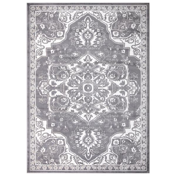 Concord Global Trading Jefferson Collection Vintage Medallion Gray 8 ft. x 10 ft. Area Rug