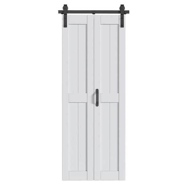 32 in. x 84 in. Solid Core White Finished MDF Wood Bi-Fold Door with Hardware Kit