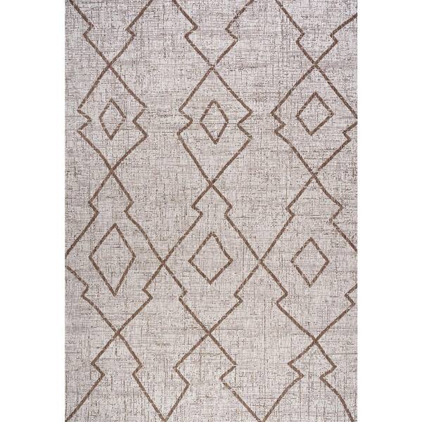 Carwa Tribal Diamond Trellis Beige/Brown 3 ft. x 5 ft. Indoor/Outdoor Area Rug
