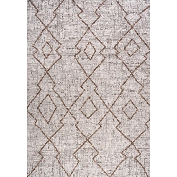 Carwa Tribal Diamond Trellis Beige/Brown 8 ft. x 10 ft. Indoor/Outdoor Area Rug
