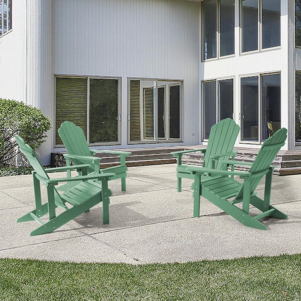 JOYESERY Dark Green HIPS Plastic Weather Resistant Adirondack Chair for Outdoors (4-Pack)