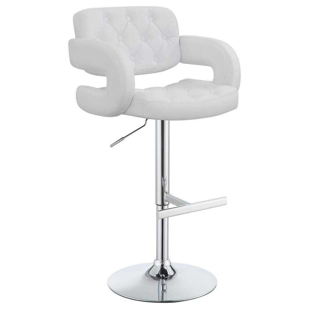 White Adjustable Swivel Bar Stool with Chrome Base