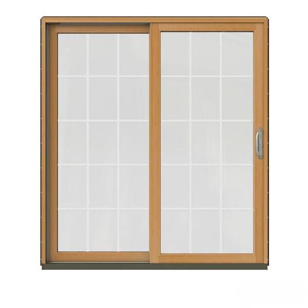 JELD-WEN 72 in. x 80 in. W-2500 Contemporary Brown Clad Wood Left-Hand 15 Lite Sliding Patio Door w/Stained Interior
