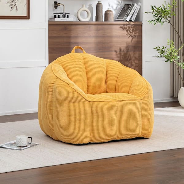 39.4 in. W Yellow Polyester Corduroy Medium Bean Bag with Armrests for Living Room, Bedroom