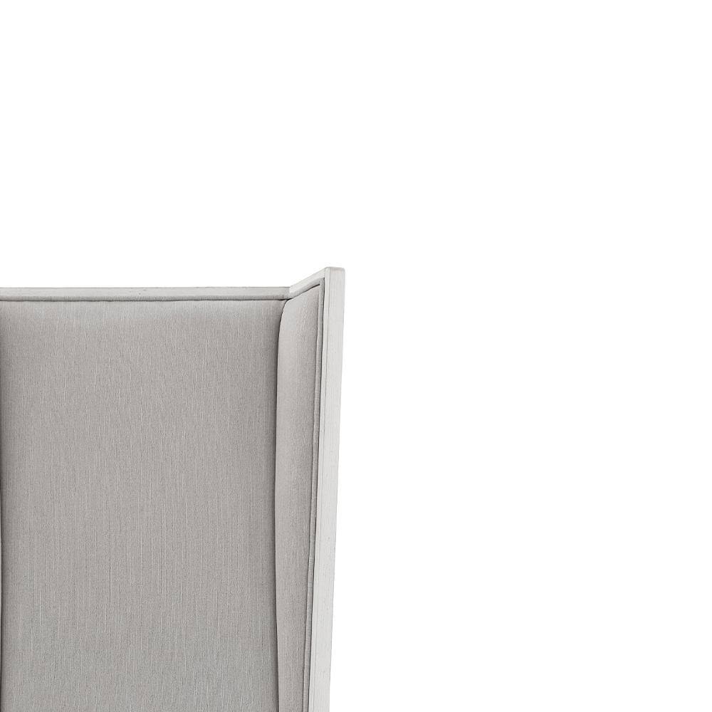 Light Gray Linen Upholstered Side Chair with Weathered White Wood Frame