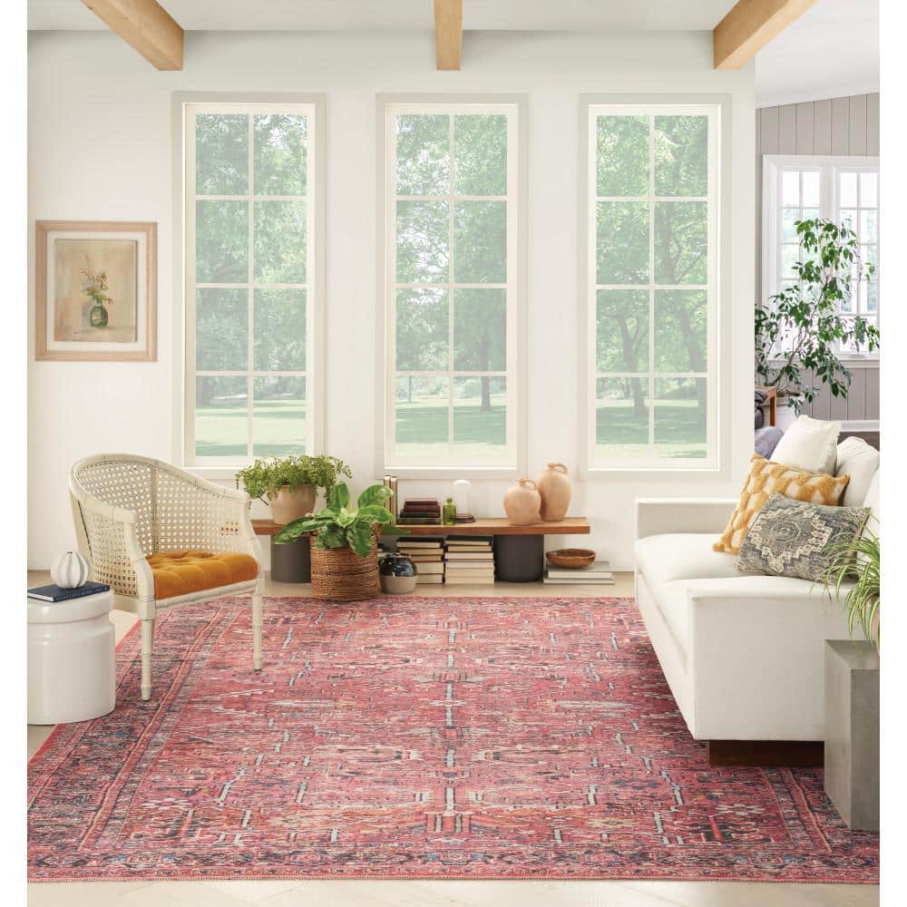 Vintage Brick Red Persian Pattern 7'10" x 9'10" Washable Area Rug