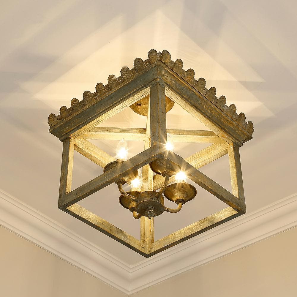 Vintage Sage Finley 16.5" Lantern-Style Semi-Flush Light