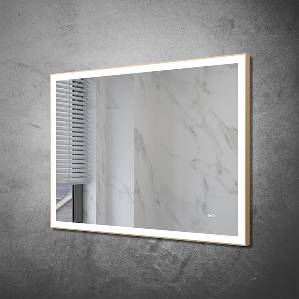 48 in. W x 36 in. H Rectangular Framed Wall LED Bathroom Vanity Mirror in Brushed Gold, Dimmable, Anti-fog, IP44
