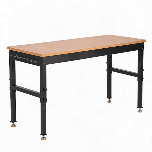Heavy-Duty Adjustable Height 72*24 in.Workbench with Power Outlets,Rubberwood Top,Steel Frame