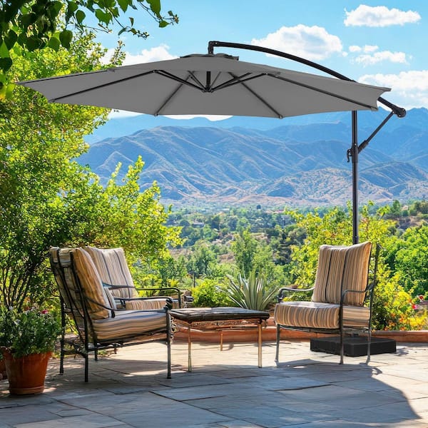 Unbranded 9.8 ft. Offset Patio Umbrella Hanging Cantilever Umbrella, Beach Umbrella with 8-Ribs in Gray (Base Not Included)
