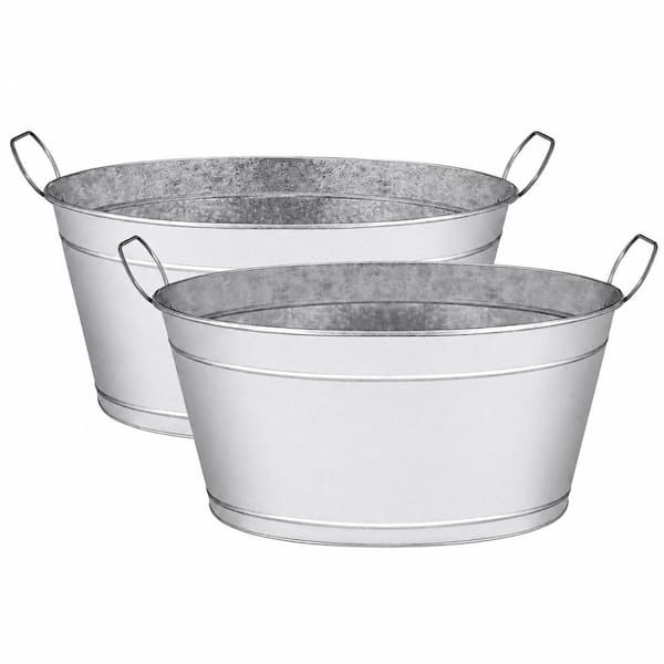 Large 6-Gallon Galvanized Tin Beverage Tub with Handle, 20 x 14 x 10 in, Pack of 2