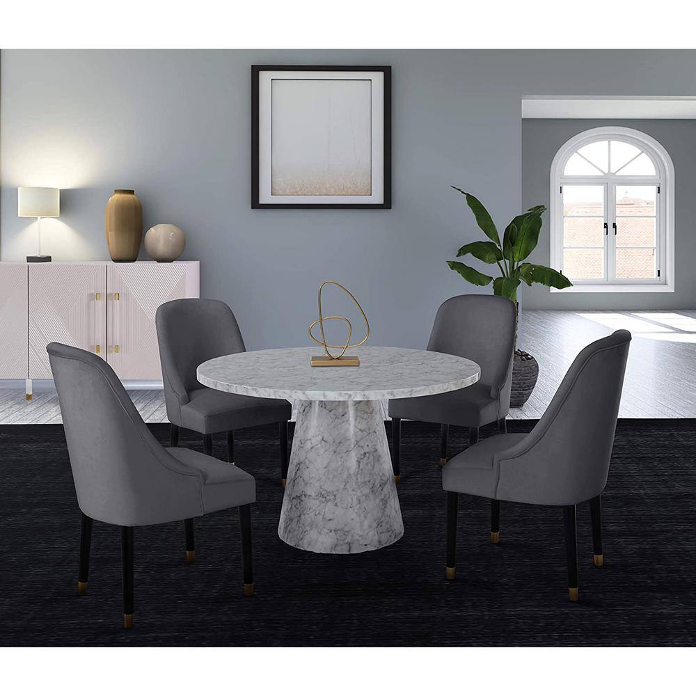 Gray Velvet Upholstered Armless Side Chair with Gold-Tipped Legs