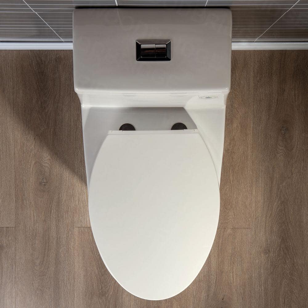 Biscuit Elongated One-Piece Dual Flush Toilet with Chrome Button