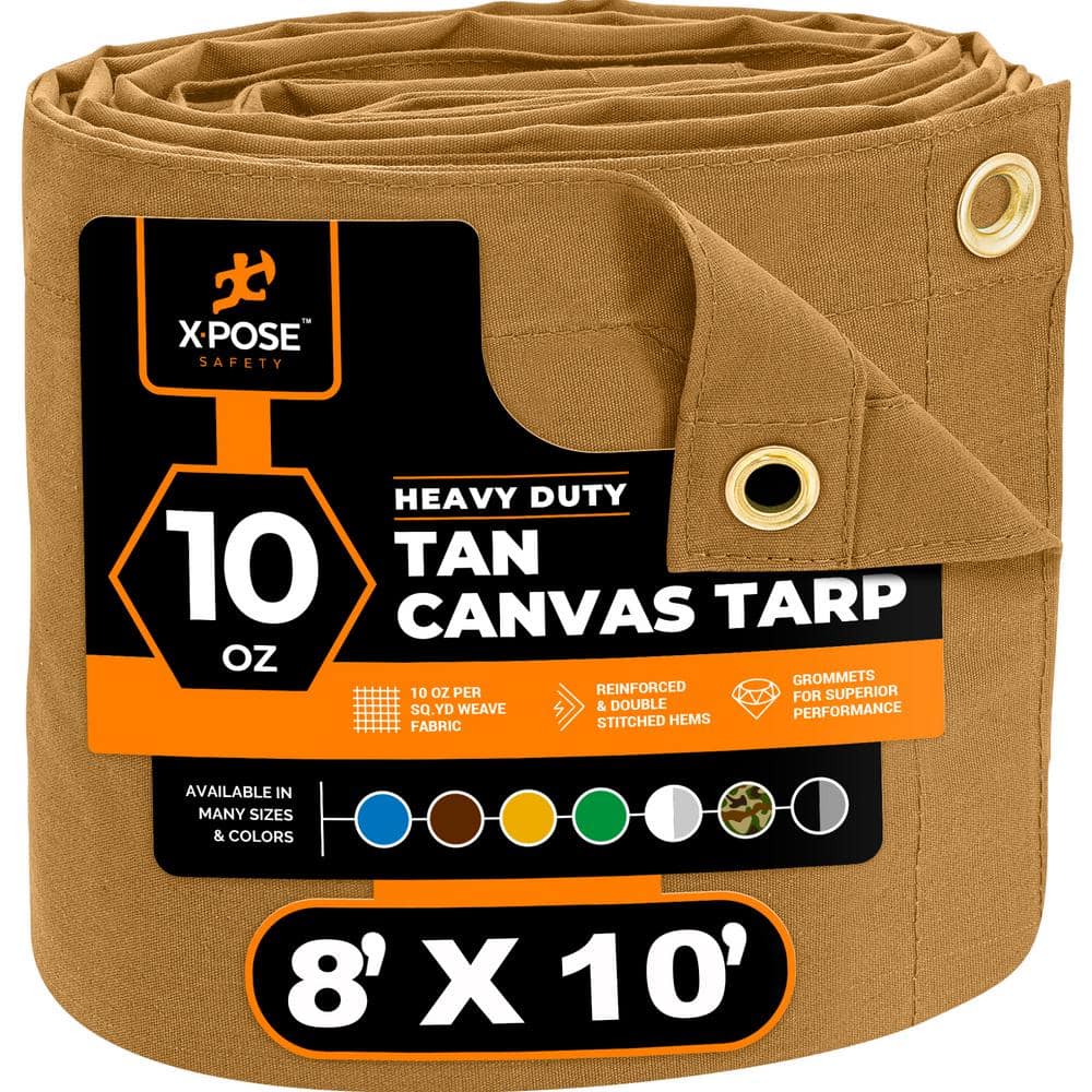 XPOSE SAFETY Canvas Heavy-Duty 8 ft. W X 10 ft. L Tan 10 oz. Tarp CTT10 ...