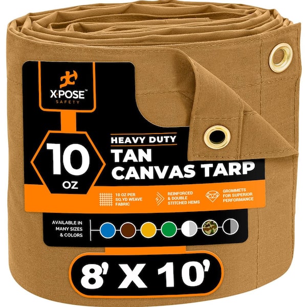 XPOSE SAFETY Canvas Heavy-Duty 8 ft. W X 10 ft. L Tan 10 oz. Tarp