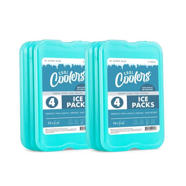 Angel Sar Reusable XL Slim Ice Packs for Lunch Bags, Cool Coolers for Camping, Green (8-Pack)