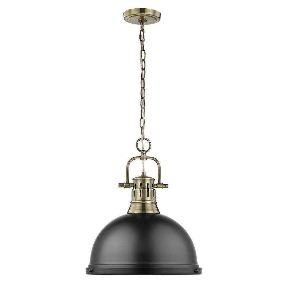 Duncan Aged Brass & Matte Black 14" Transitional Indoor/Outdoor Pendant
