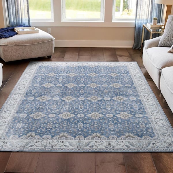 Willa Blue/Taupe 6 ft. x 9 ft. Woven Geometric Polyester Area Rug