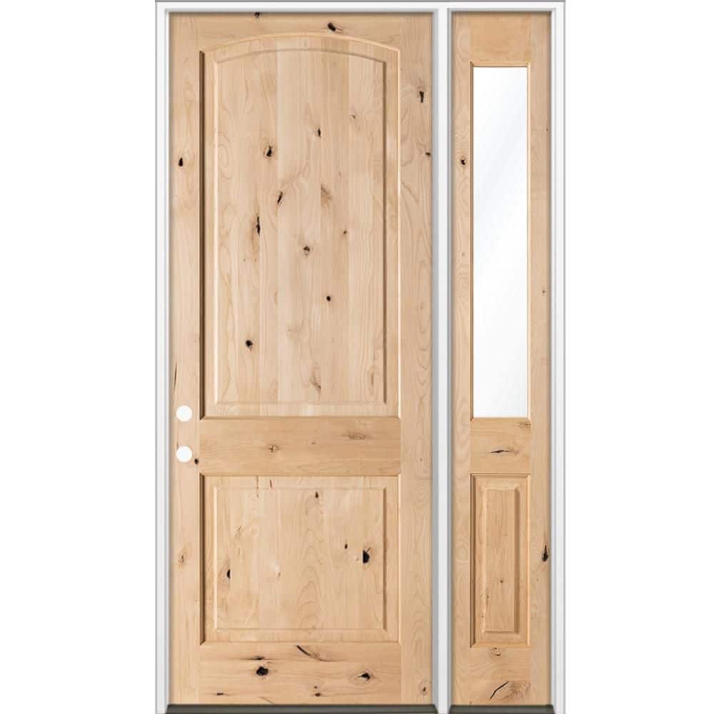 44 in. x 96 in. Knotty Alder Arch Top Right-Hand/Inswing Clear Glass Unfinished Wood Prehung Front Door w/ RHSL price history on PriceWatchPro