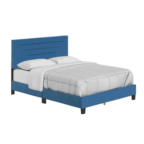 Luxembourg Blue Upholstered Faux Leather Frame Twin Size PlatForm Bed with Headboard