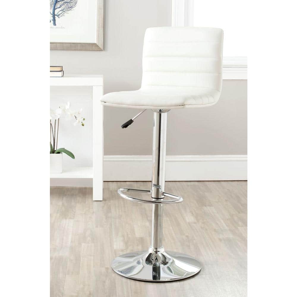 Transitional Swivel Adjustable Bar Stool in Chrome & White Leather